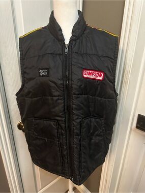 Vintage 80s Style Simpson Men's Black Quilted Puffer Vest with Colored Trim